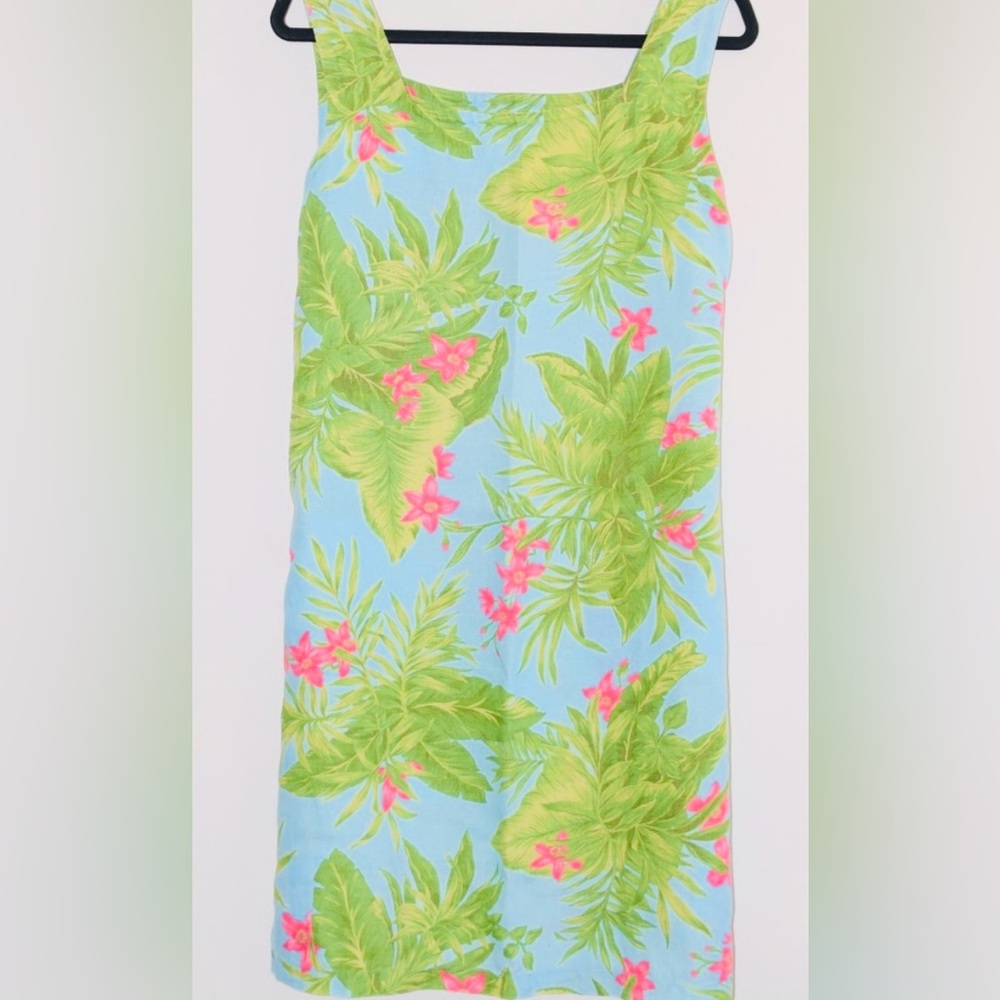 Jones New York Leafy Floral Tropical Linen Dress, Size 10